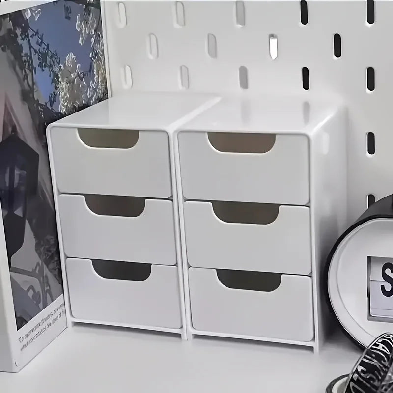 Organizador de escritorio elegante de 3 niveles con cajones – Ideal para material de oficina, almacenamiento de joyas y cosméticos – Caja divisoria portátil