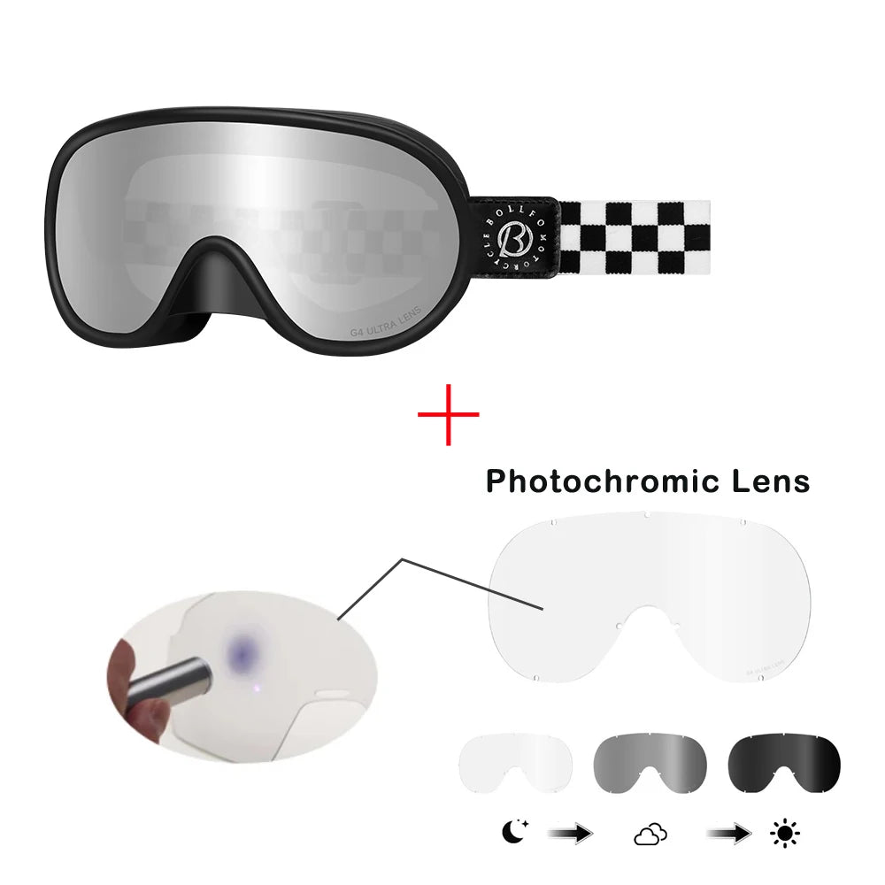 BOLLFO Vintage Photochromic Motorcycle Goggles Motocross Riding Gear UV400 Anti-Fog Ski Snowmobile Snowboard Goggles