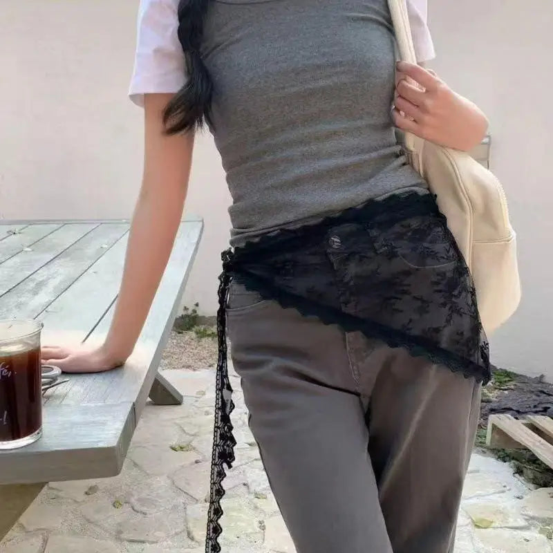 Jupe courte Triangle en dentelle pour femmes, demi-jupe empilée de Style coréen, petit tablier, rideau de fesses, mousseline douce, à la mode