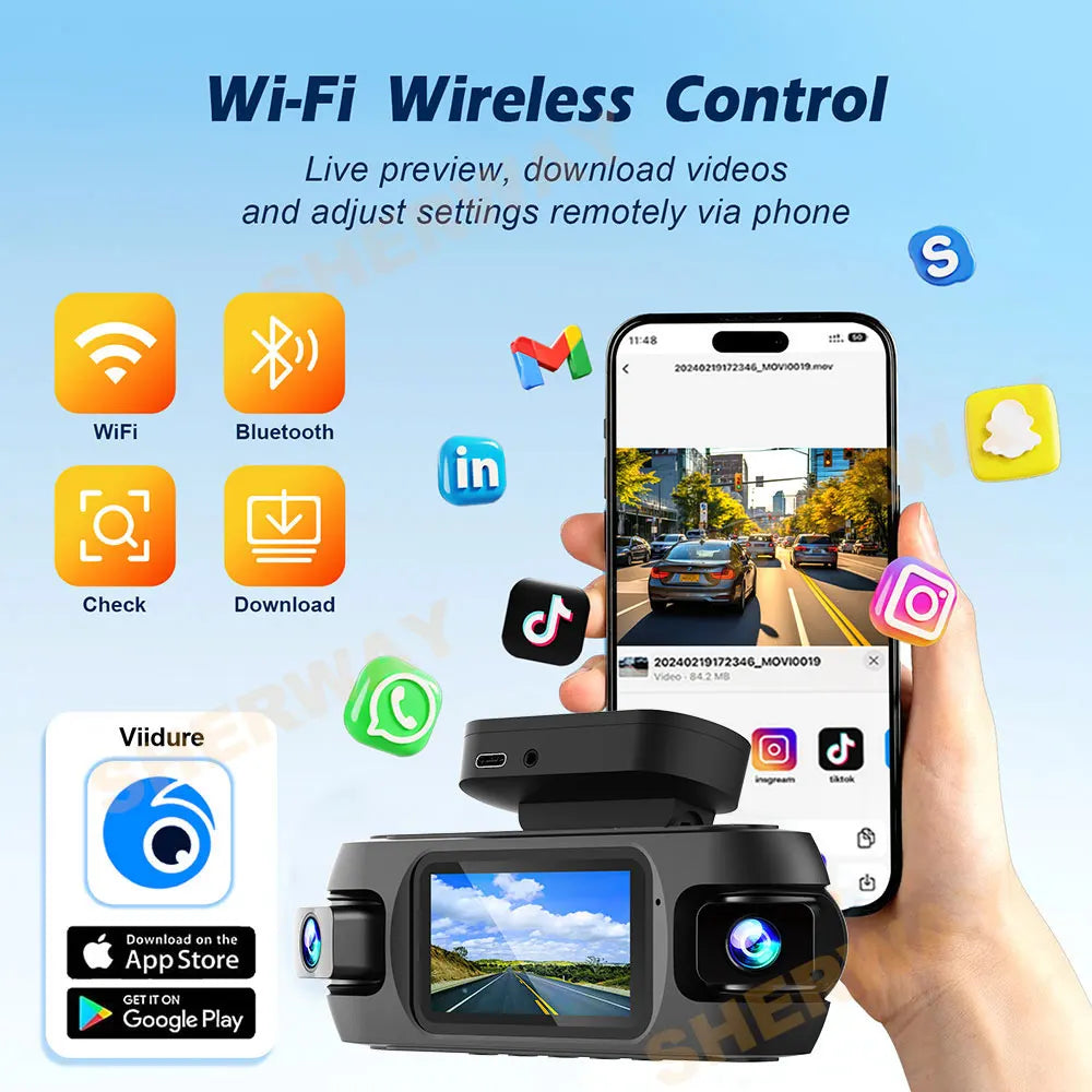 Dashcam 4K 4 Canaux 360° — WiFi GPS Vision Nocturne Avant Arrière Gauche Droite
