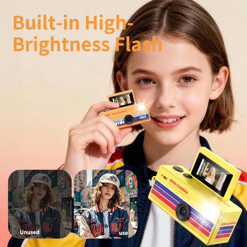Mini caméra numérique CCD rétro avec flash, écran rotatif 1080P, petite caméra vidéo en forme de porte-clés pour cadeaux