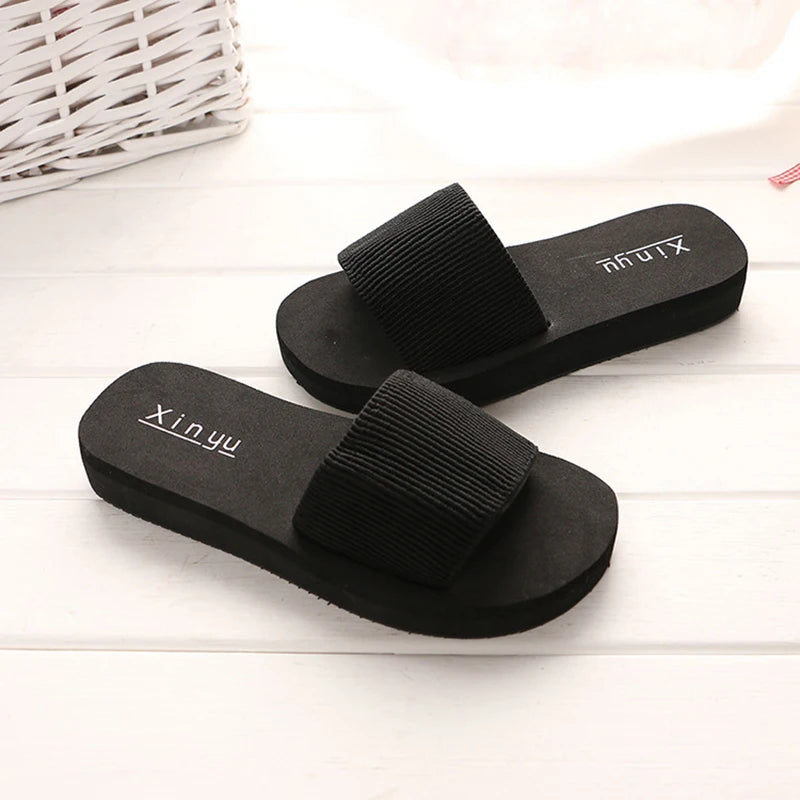 Women's Solid Summer Slippers, Flat Sandals, Outdoor Leisure Flip Flops, Travel Beach Slippers, Ladies' Slides