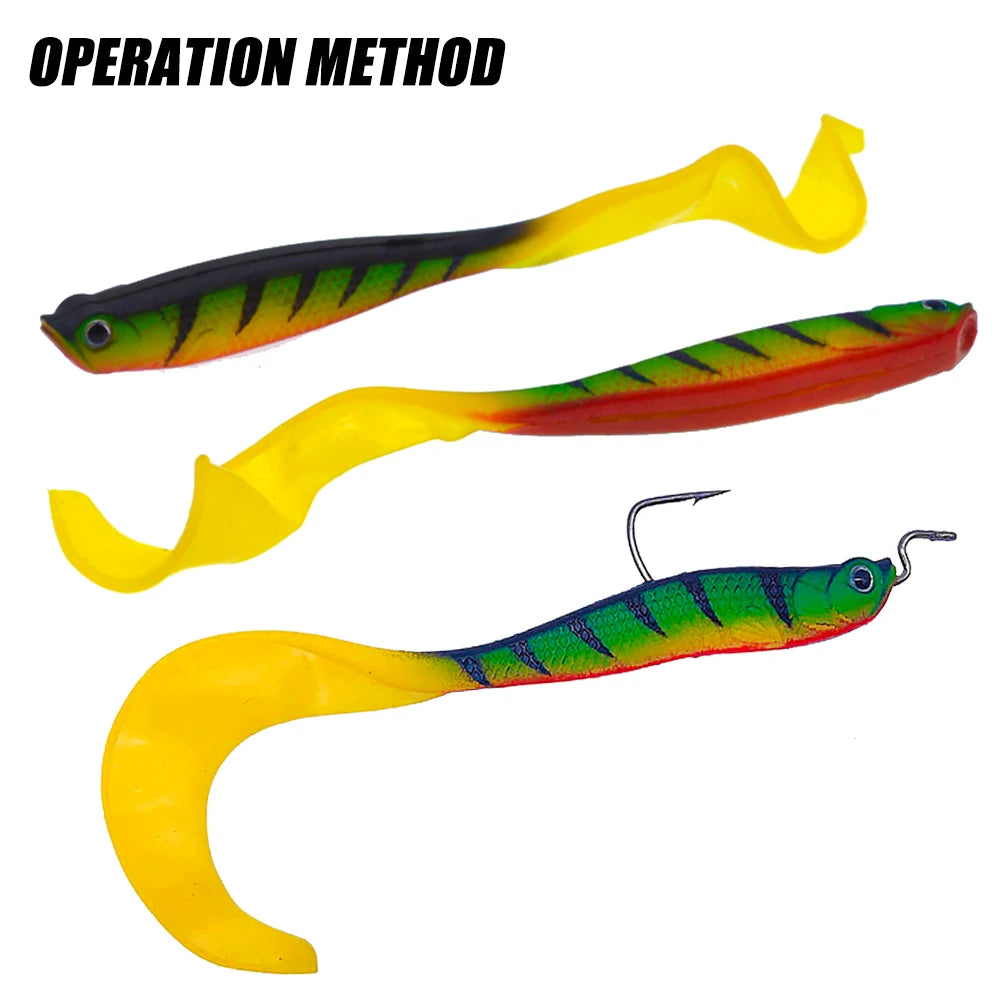 4 pièces/lot appâts de ver souples, appâts de bar à longue queue, leurre de pêche réaliste 4 pièces leurre de pêche Wobblers de gabarits 12.5cm 55g Shad t-tail