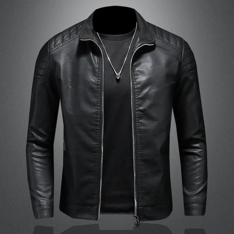 Veste de moto en cuir PU pour homme, col montant, coupe-vent décontracté, vêtements ChimMens, noir, bleu, hiver, 2024