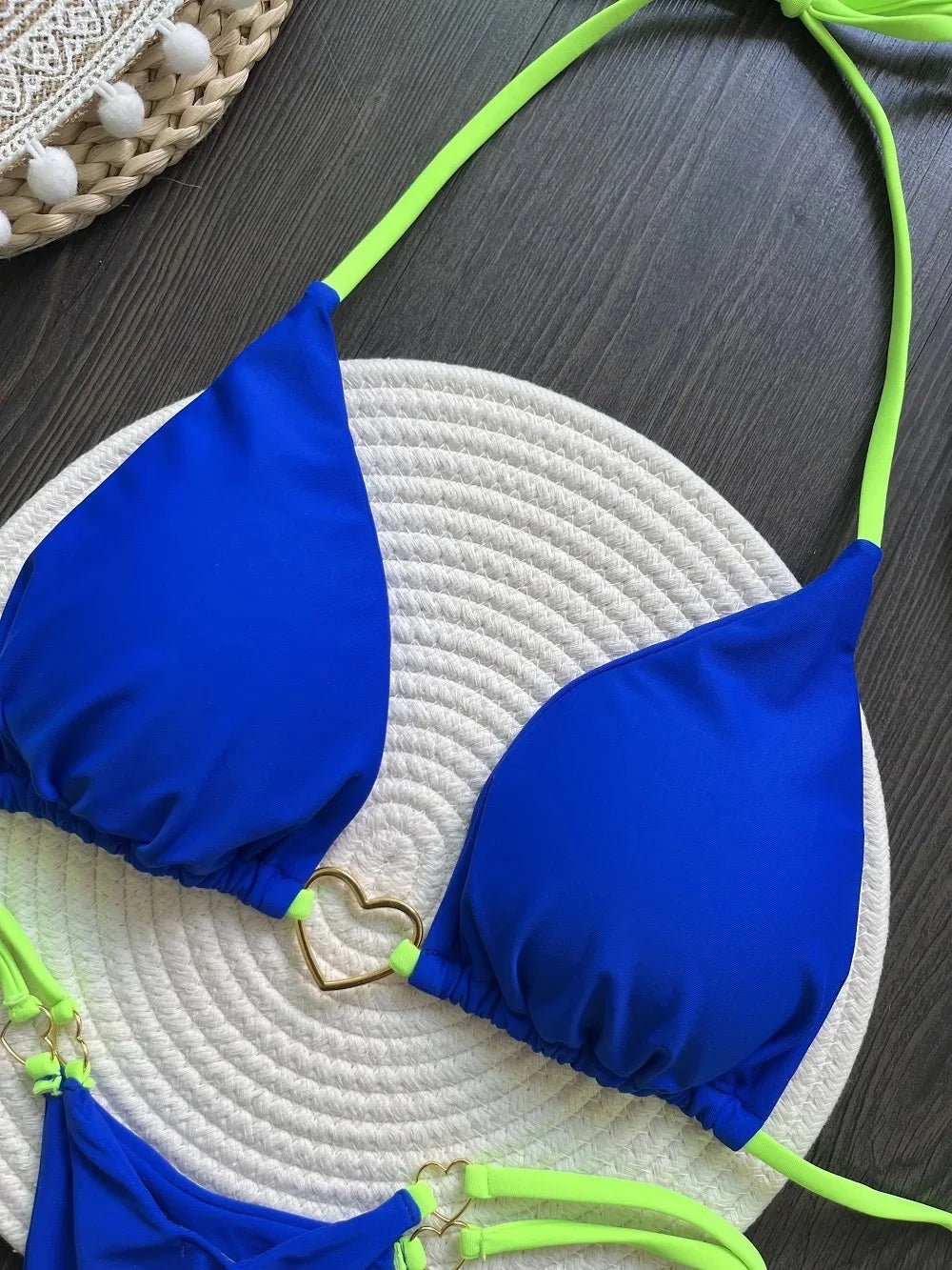 Ensemble bikini sexy dos nu couleur unie taille basse pour femme, maillot de bain deux pièces triangle string brésilien