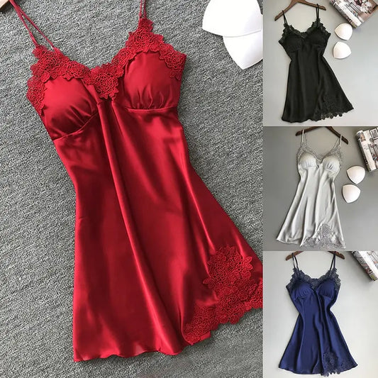 Pyjama Soie Glacée Femme Col Licou — Chemise Nuit Satin Service Maison