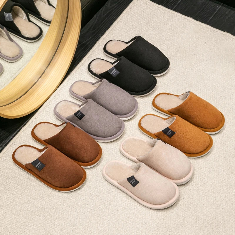 Winter Warm Slippers Men Home Non-Slip Soft Shoes Comfortable Flat Heel Indoor House Plush Slippers Bedroom Women Shoes