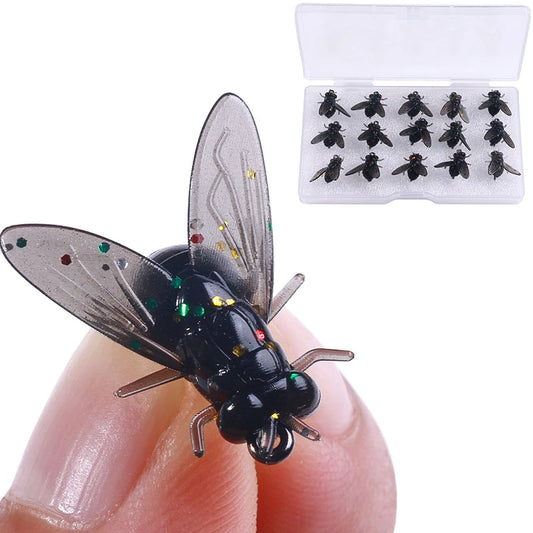 15 unidades/caja, kit de señuelos de pesca de arroyo, cebo suave, moscas de simulación, insectos, cebos, pequeños peces, señuelos artificiales, lucio, carpa, lubina, CEBO