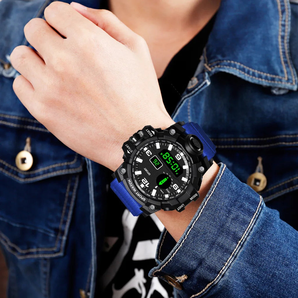 Montre pour hommes de mode sport montre-bracelet électronique grand cadran multifonctionnel étanche alarme lumineuse enfants montre militaire pour hommes