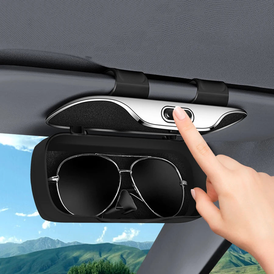 Boîte à lunettes de voiture avec interrupteur à pression, porte-lunettes pour pare-soleil, tissu souple interne, résistant aux rayures, résistant aux chocs, mallette de rangement pour lunettes