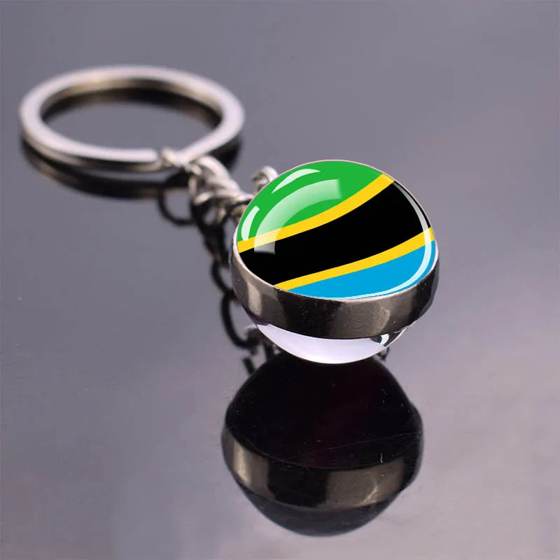 African Flag Keychain, Algeria, Somalia, Tunisia, Morocco, Egypt, National Flag, Double-sided Glass Ball Pendant, Gift