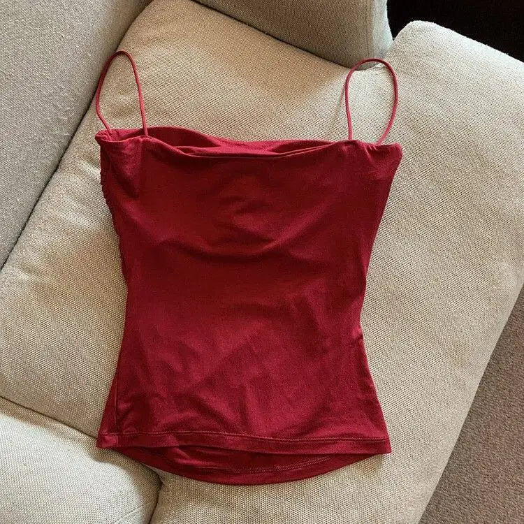 Débardeur plissé sans manches pour femme, coupe ajustée, style sexy, court, avec fines bretelles, couleur unie, simple et tendance