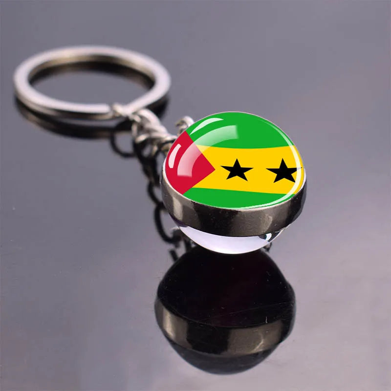 African Flag Keychain, Algeria, Somalia, Tunisia, Morocco, Egypt, National Flag, Double-sided Glass Ball Pendant, Gift