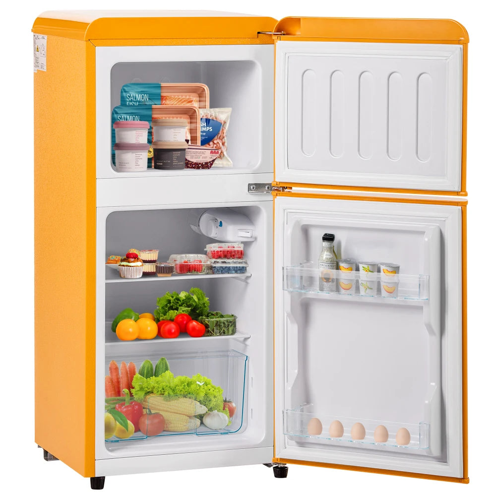Frigorífico combi retro 45,5 cm de ancho, 2 puertas, 60 litros de volumen total, volumen de congelador 22 litros. 102 KWh/año,
