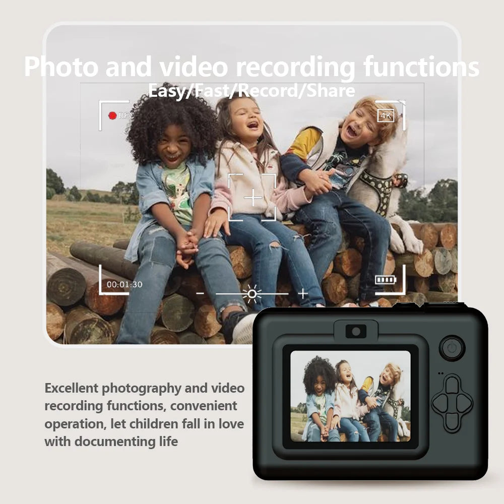 Instant Camera for Kids with 3 Rolls of Thermal Paper, Photo, Video, and Games, 1080p HD Screen, 1500mAh Lithium Battery, Gift for Boys and Girls