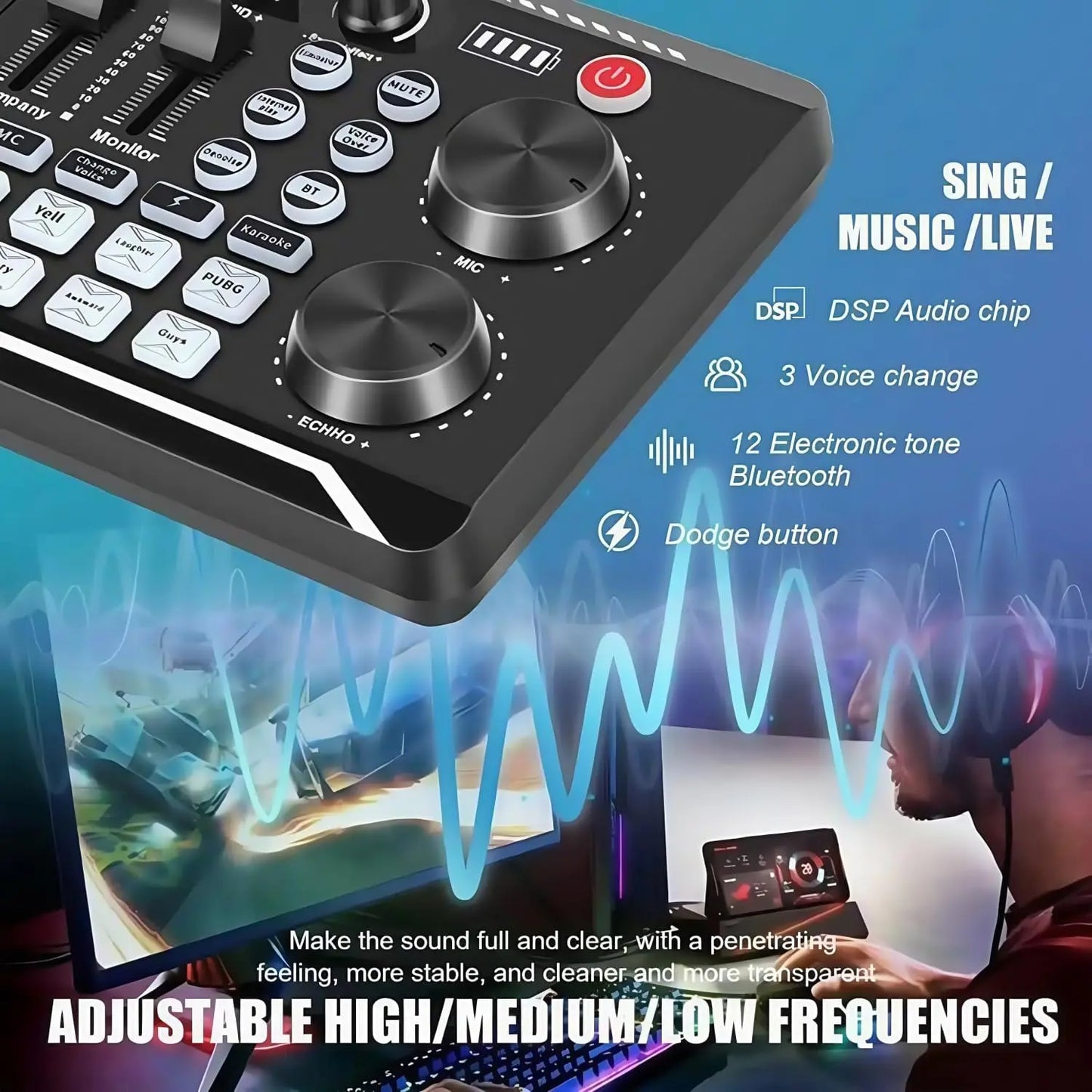 F998 — Kit Studio Podcast Complet Carte Son, Microphone & Mélangeur