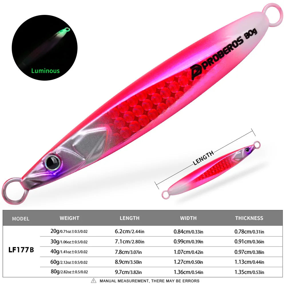 Leurre de pêche en métal lumineux LHFSH, appât dur 20g-80g à coulée lente avec hameçons triples pour la pêche au bar et au thon