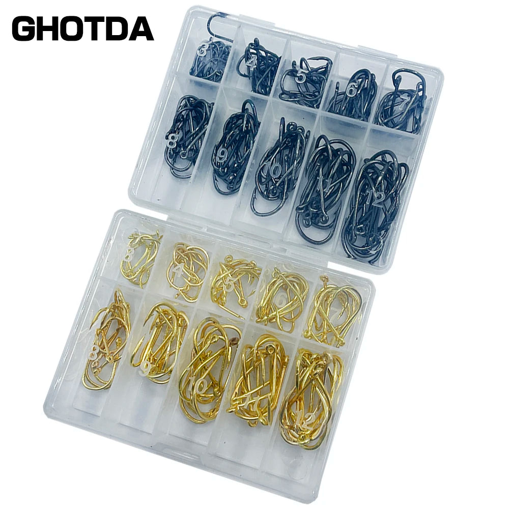 100 Pcs Size 3-12# Ringed Eye Hooks, High Carbon Steel Circle Fishing Hook, Single Jig Hook, Tackle