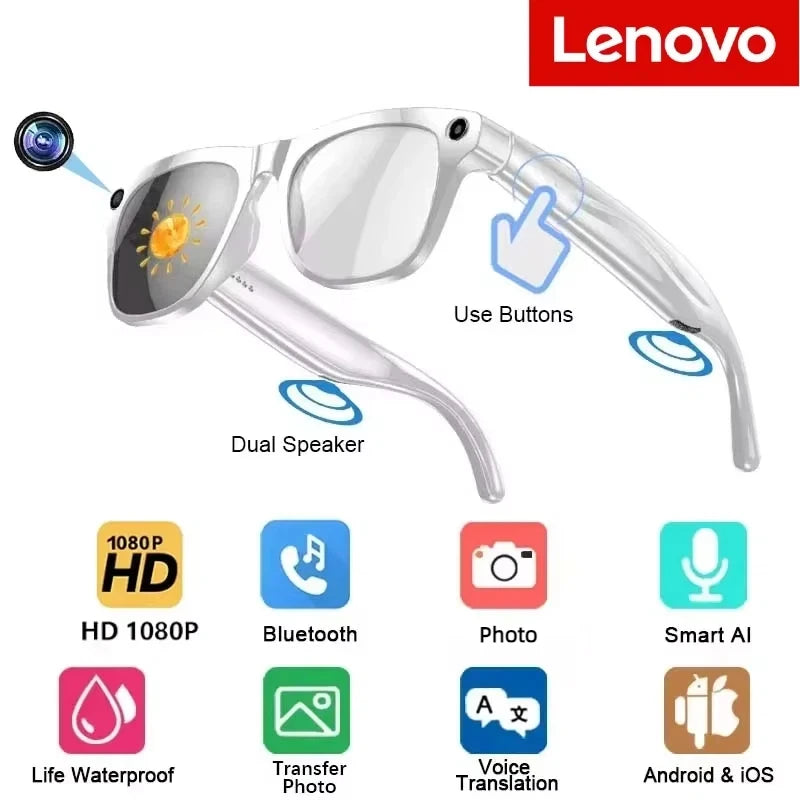 Gafas de sol inteligentes Lenovo AI ChatGpt Bluetooth Táctiles Deportivas con cámara de 800mp Llamada Bluetooth Reproductor de música para iPhone NUEVO