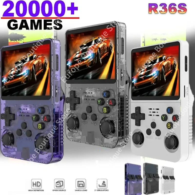 R36S Portable Game Console, 20000+ Games, 64/128GB, Retro Game Emulators, 3.5-inch IPS Screen, Support, Wholesale
