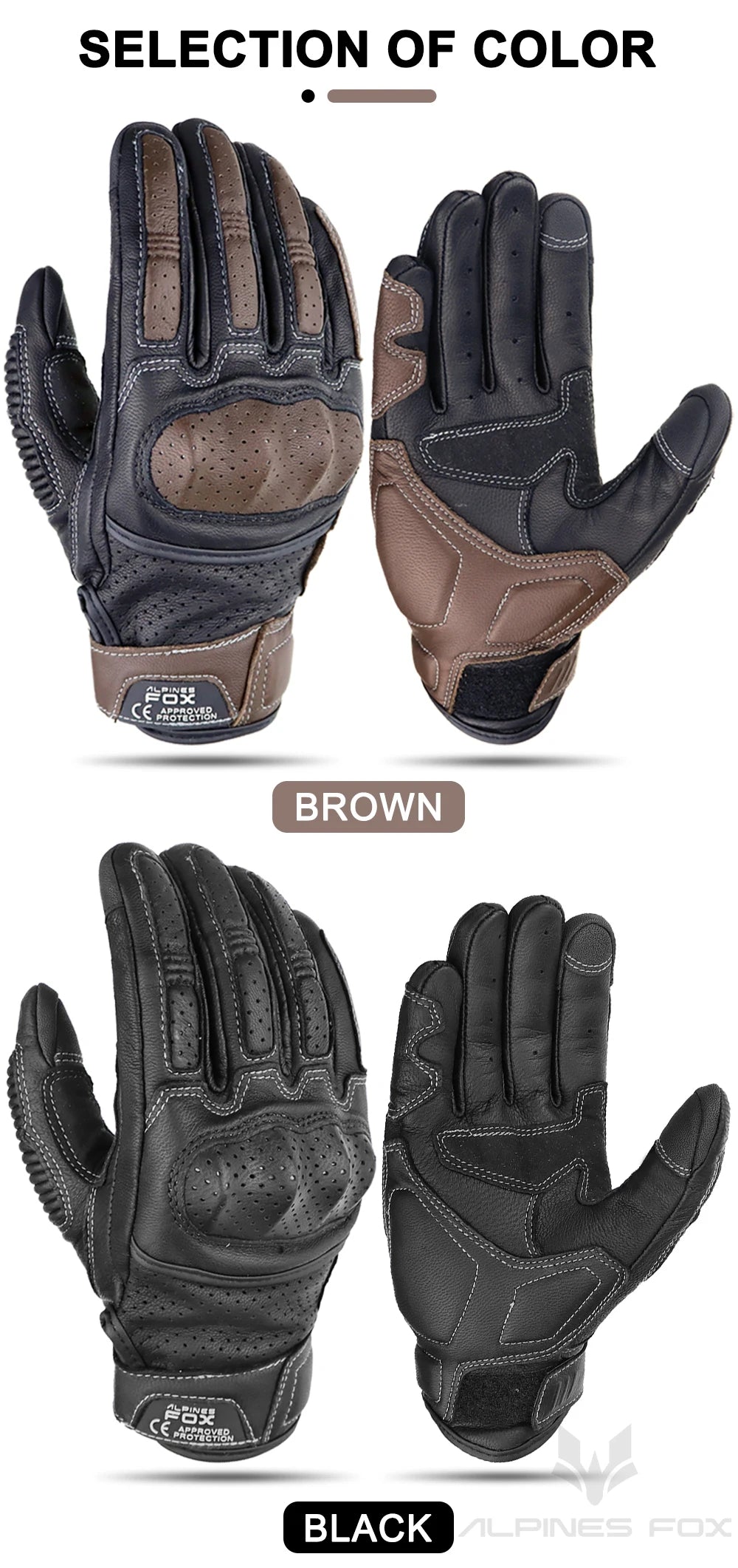 Gants moto en cuir marron vintage pour homme — certification CE, écran tactile, motocross, course