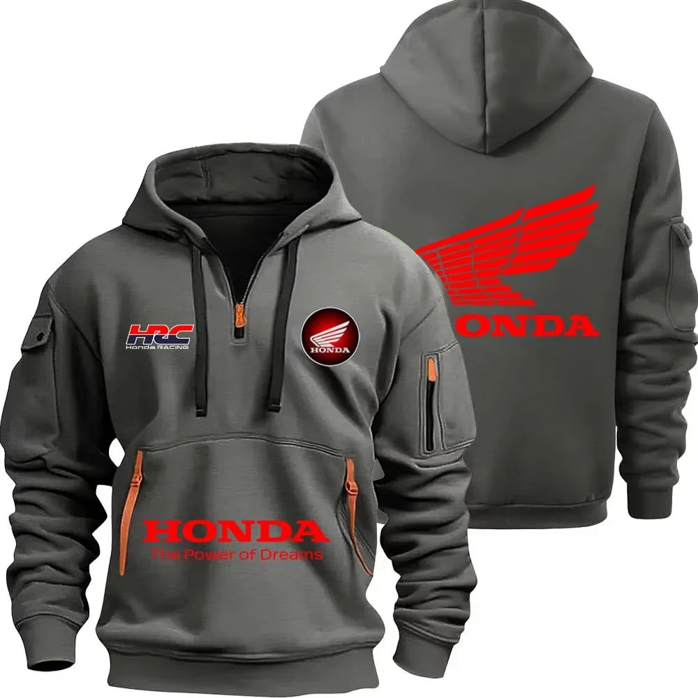 Sweat À Capuche Zipper Moto Sport — Demi Fermeture Éclair Poche Printemps Automne
