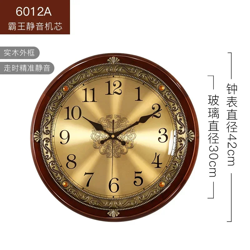 Horloge murale en bois et métal rétro — style nordique américain, or, silencieuse, chambre, salon, cadeau