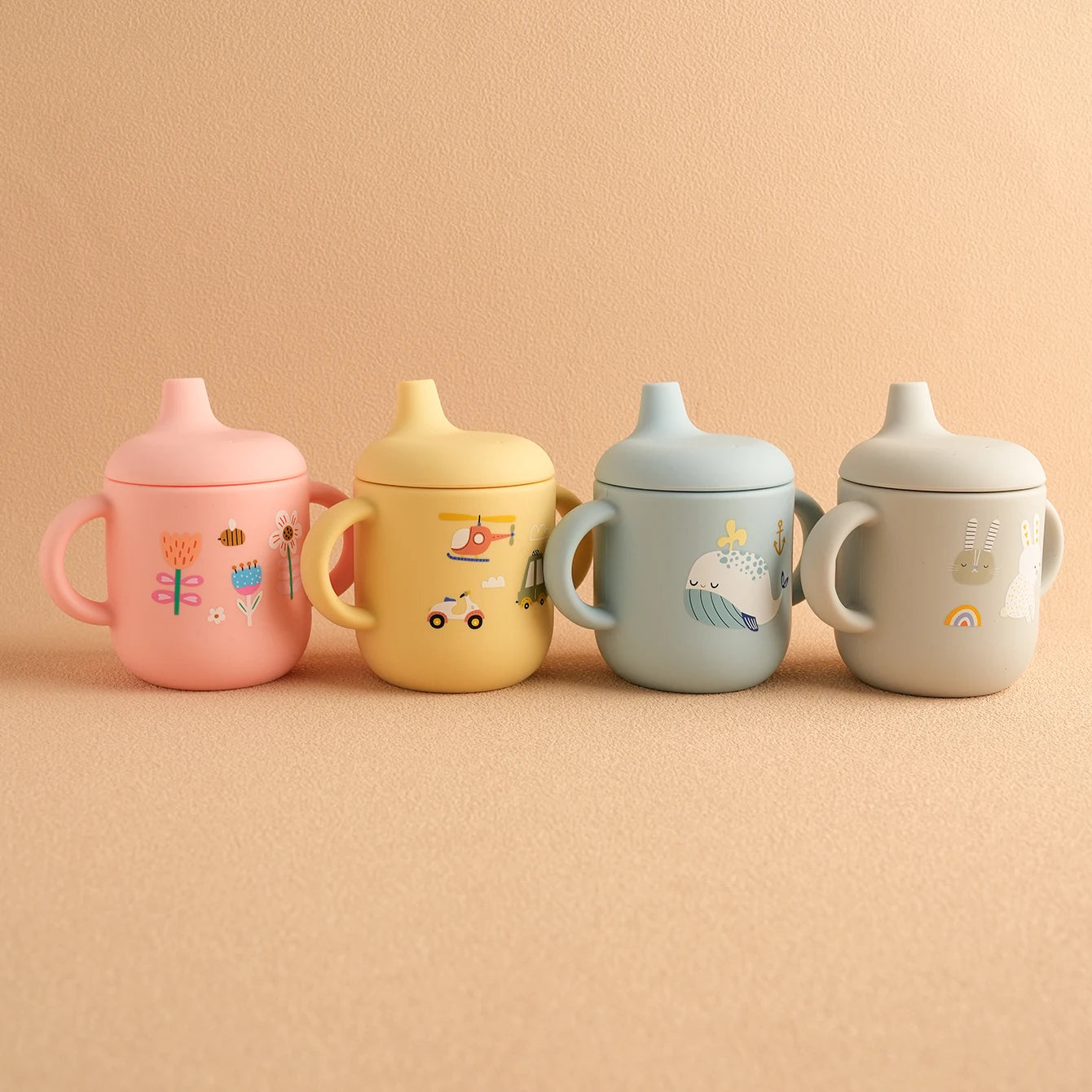 Tasse d'alimentation en Silicone pour bébé, 1 pièce, dessin animé, sans BPA, anti-fuite, tasse d'entraînement avec poignée, pour voyage, lavable au lave-vaisselle, articles pour bébé