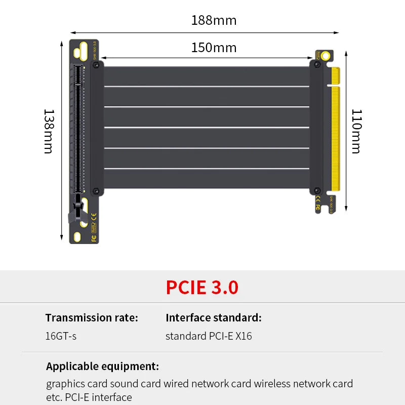 Teucer support de montage GPU Vertical support de carte graphique PC PCI-E 3.0/4.0x16 Anti-interférence Flexible 90 °   Câble d'extension