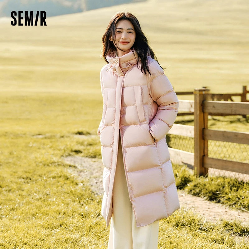 Abrigo largo impermeable de plumón para mujer Semir, nueva colección invierno 2025, abrigo holgado con capucha, abrigo de plumón sencillo para mujer