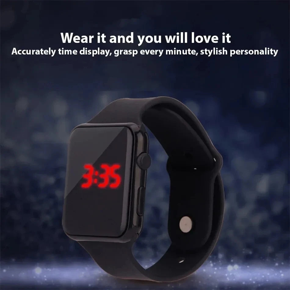 Montre Numérique Sport LED Silicone Noir — Mode Décontractée Homme Femme
