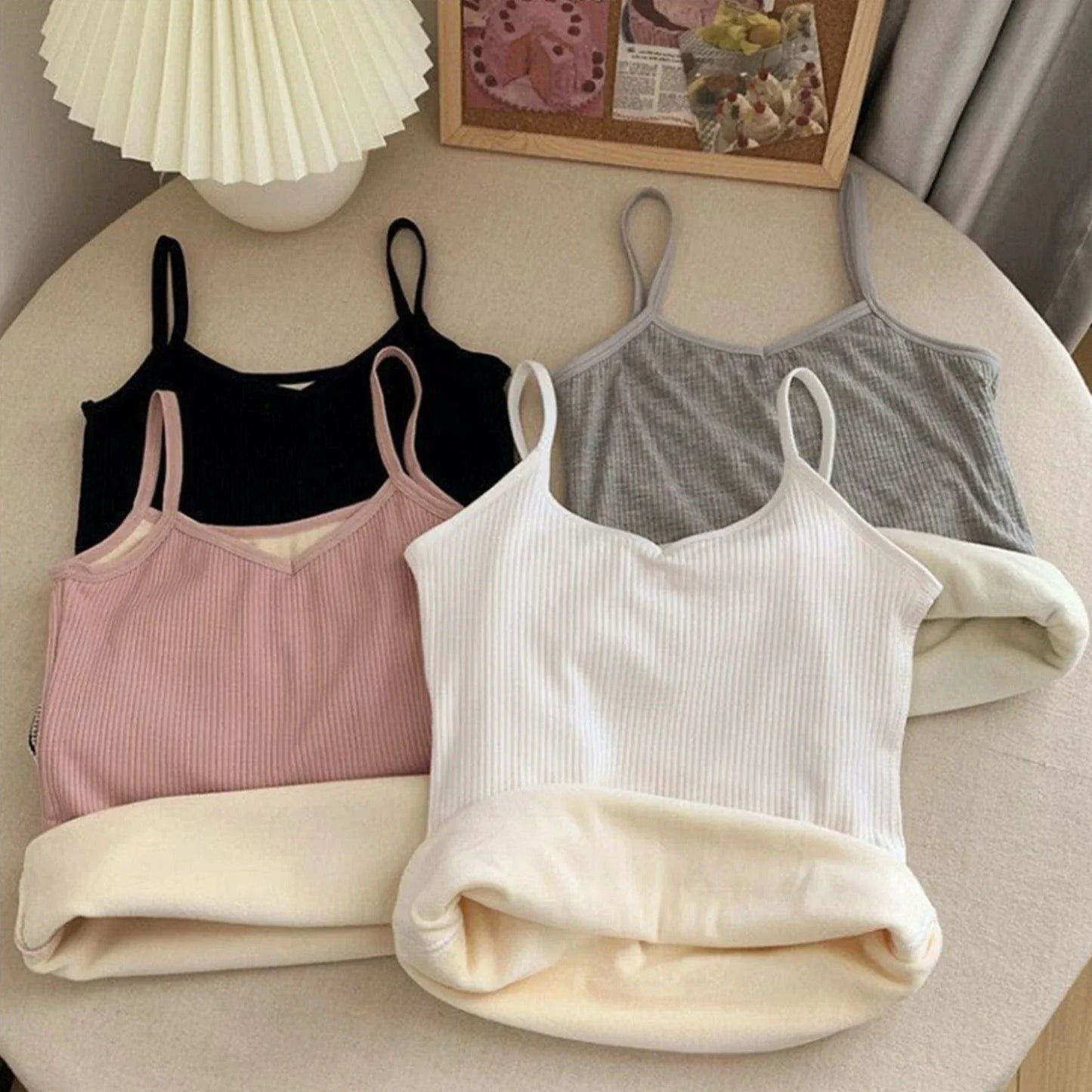 Women's Winter Warm Underwear Solid Color Thermal Casual Sleepwear Sexy Elasticity Women's Slim Velvet Sleeveless T-shirt Tops
