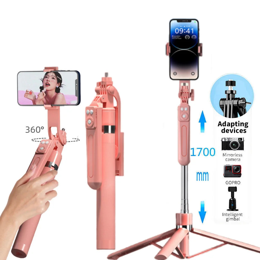 Trépied perche à selfie 1,7M avec télécommande sans fil — 360°, smartphone, vidéo, diffusion en direct