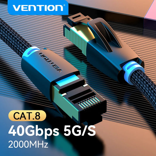 Câble Ethernet CAT8 40Gbps 2000MHz — tressé coton, réseau LAN, routeur, PS5, RJ45
