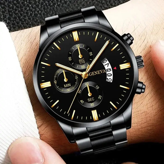 Montre Quartz Acier Inoxydable Homme — Calendrier Affaires Bracelet