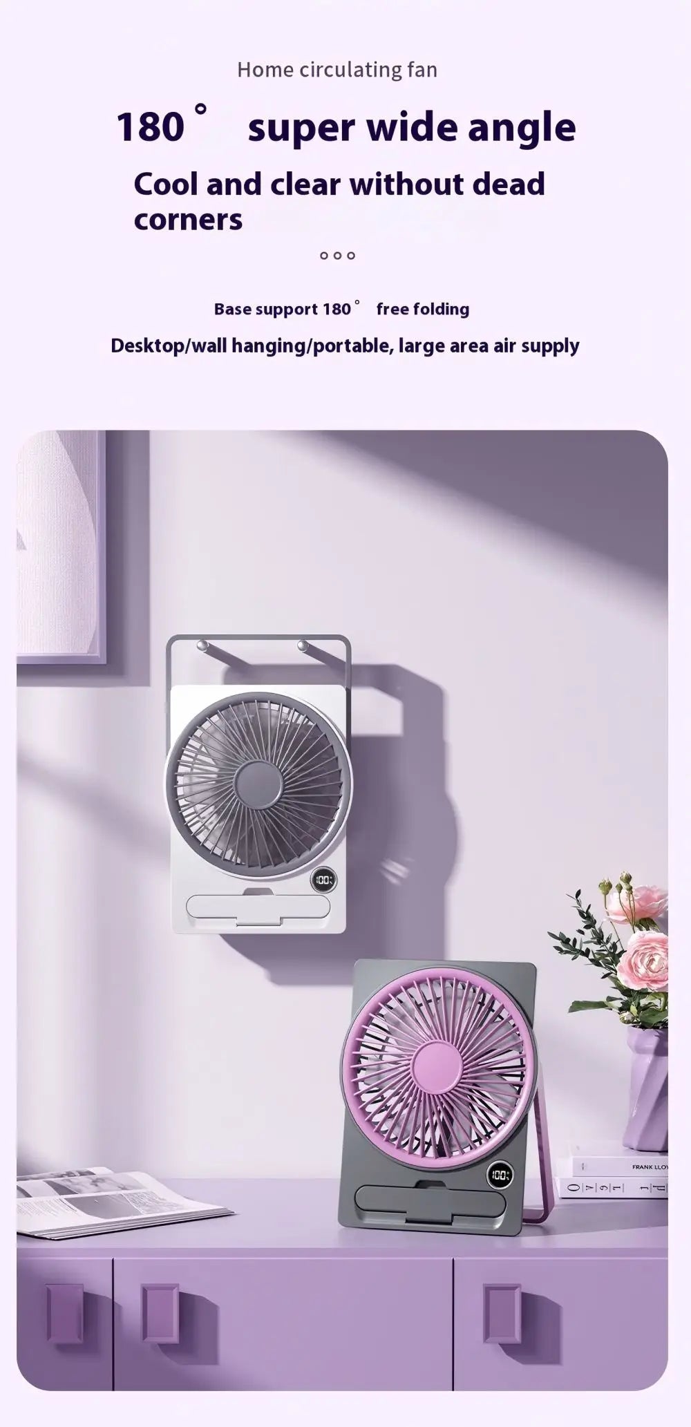 Ventilateur de table, ventilateur de chargement USB portable, ventilateur personnel mural avec affichage de la puissance, ventilateur de table ultra silencieux à 5 vitesses