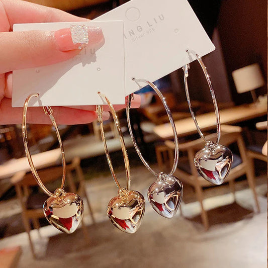 Boucles d'oreilles pendantes en forme de cœur pour femmes, conception de documents en or, boucle d'oreille exagérée, grand cercle, bijoux coréens, cadeau, mode, nouveau, 2024