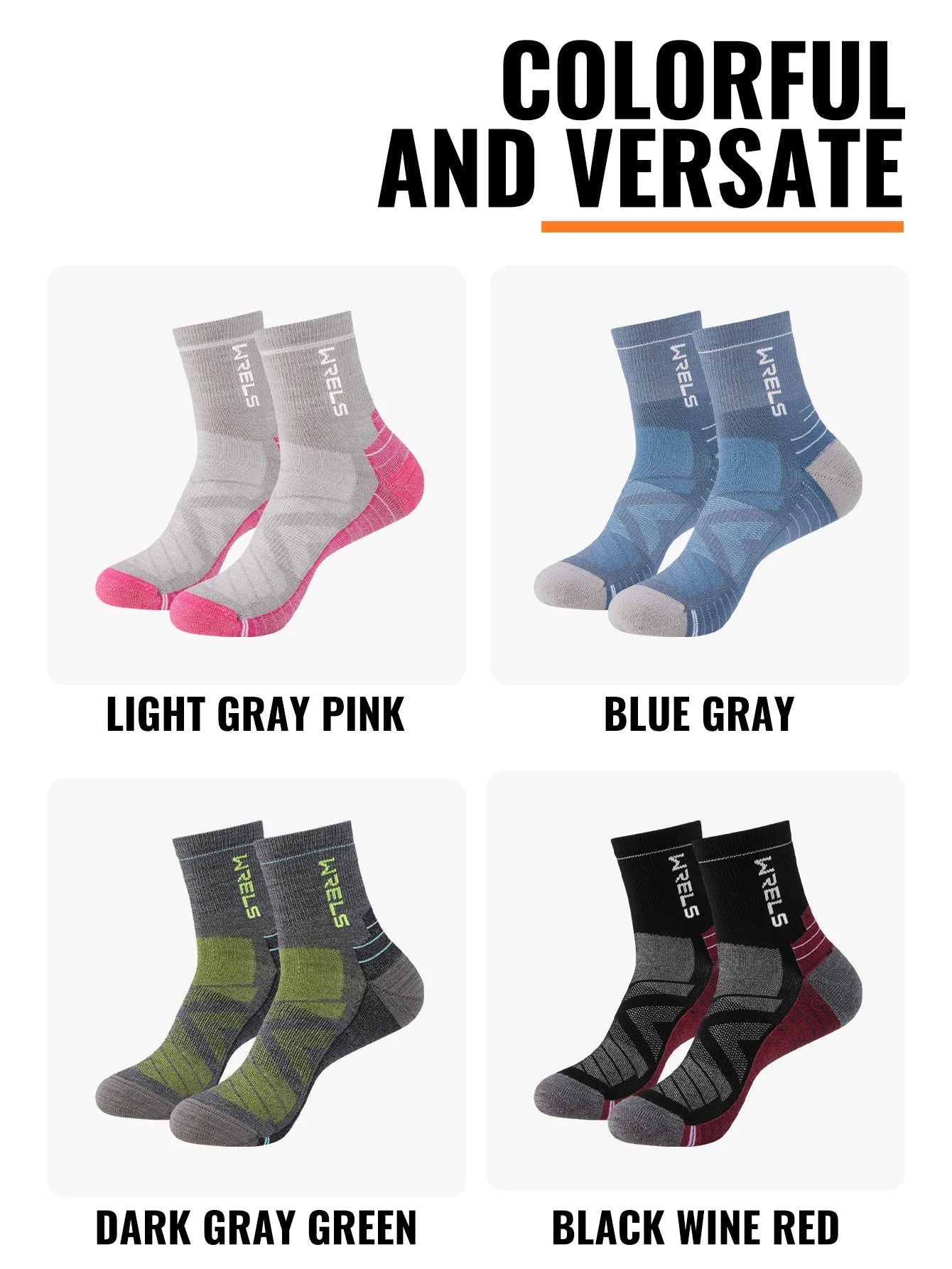 WRELS 1/2/3 paires chaussettes en laine mérinos thermique chaud hiver haute élastique épais chaussettes de randonnée Absorption d'humidité chaussettes de sport en laine