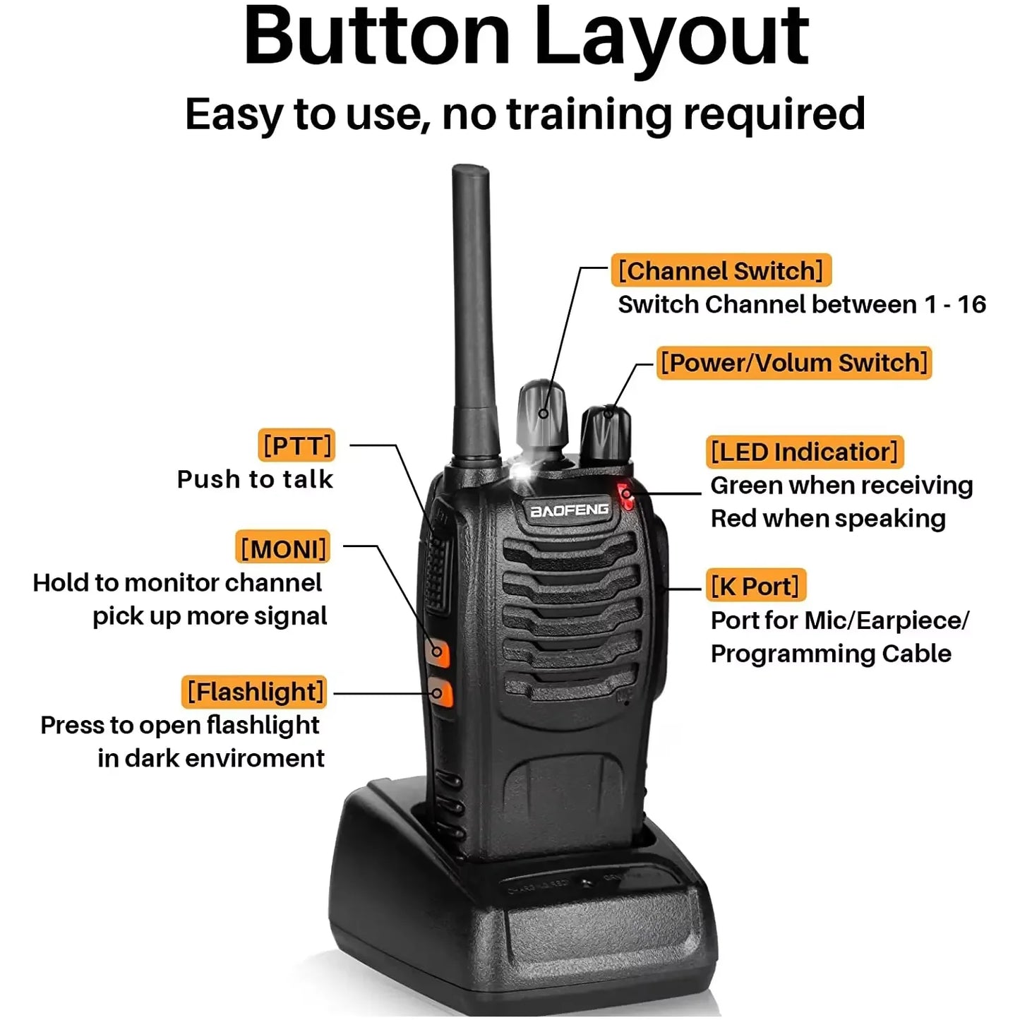 Fabricant Original Baofeng 2 4 6 Pack BF - 88E 5W talkie-walkie 10KM communication longue distance ultra-longue veille voyage sur route