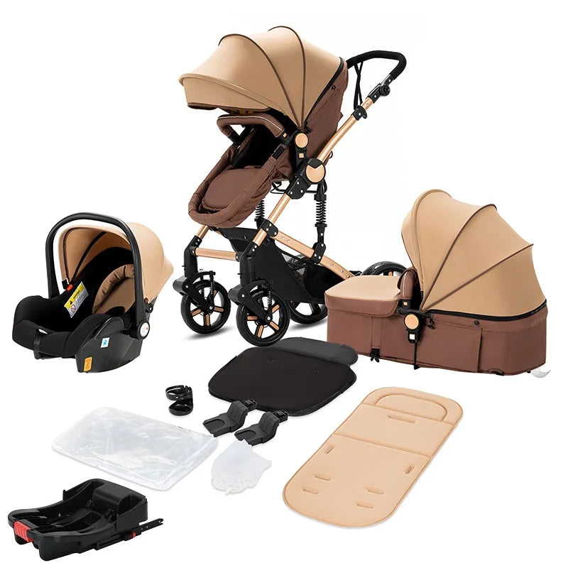 Poussette Bébé Châssis Aviation Roues 360° — Dossier Réglable Coussin Amovible Panier