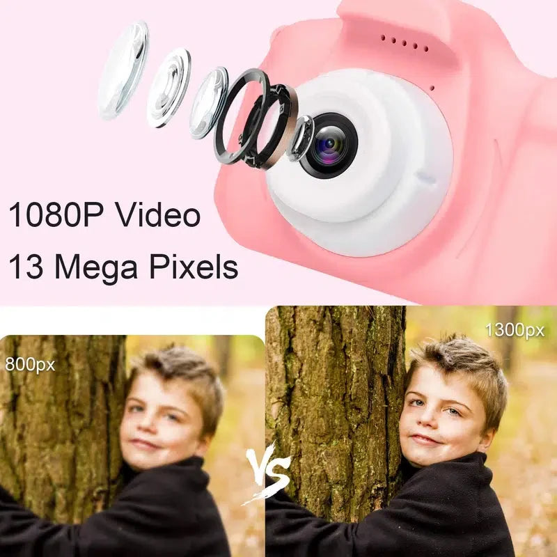 Super mignon enfants caméra enfants jouet éducatif enfants bébé anniversaire appareil photo numérique 1080P caméra vidéo avec cadeau gratuit pour fille