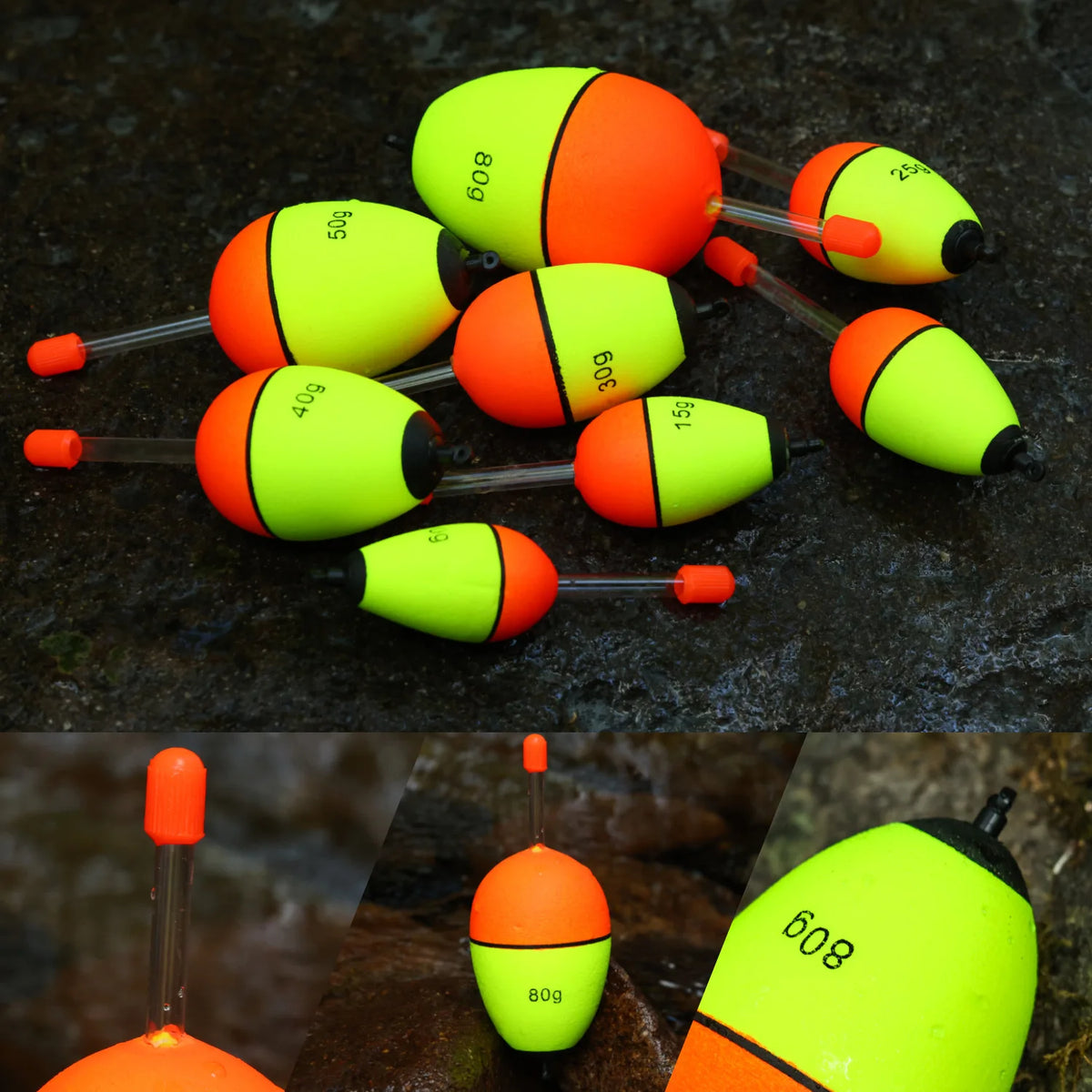 Sougayilang 5 pièces bouée de pêche veilleuse avec haute visibilité EVA Double ruban grande boule de ventre pour la pêche de nuit et longue portée