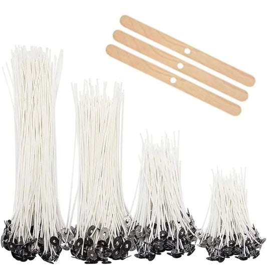 Mèches Bougie Coton Ciré avec Support — 53 Pièces Sans Fumée DIY Soja