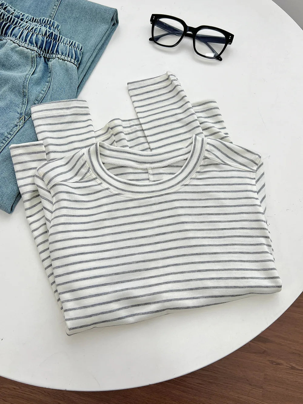 Women's long-sleeved T-shirt, silk wool splice, thin top, soft, waxy, solid color, spring summer