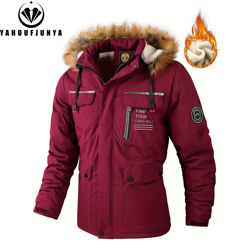 New Winter Men's Outerwear Warm Fleece Detachable Hooded Hiking Jacket Men Outdoor Windproof Casual Fashion Jacket Coat Male Clothes