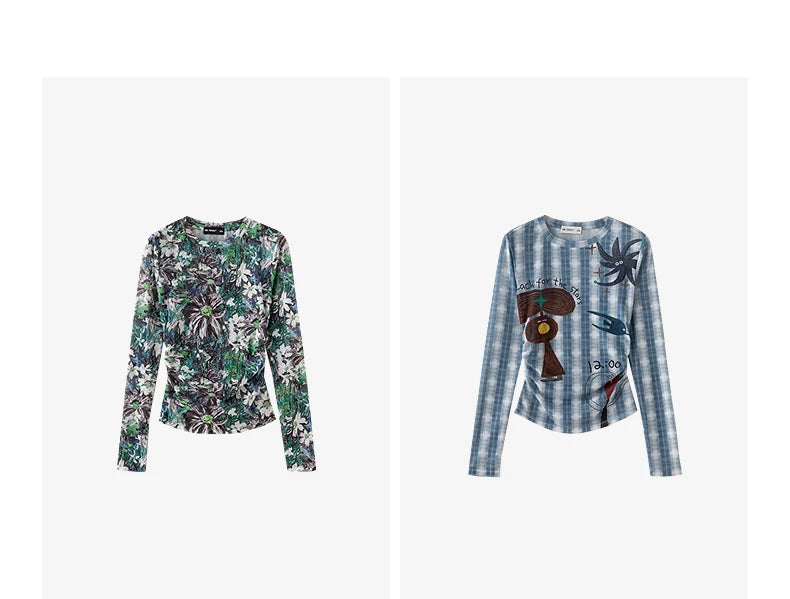 T-shirt femme en maille imprimé 2026 — printemps, taille découpée, Y2K, hauts courts