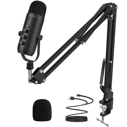 Haomuren – Kit microphone à condensateur cardioïde USB avec bras articulé pour studio et podcast