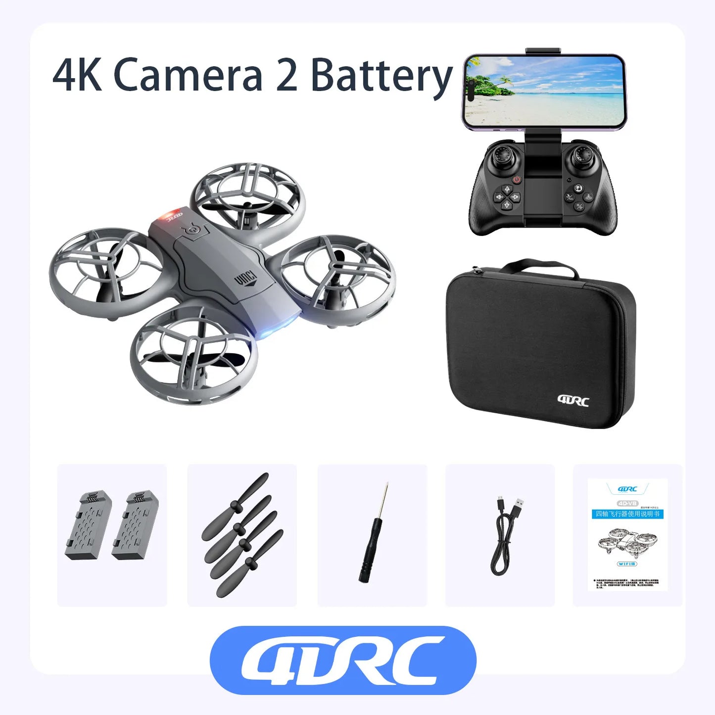 V8 nuevo Mini Dron 4k profesional HD 1080P cámara gran angular WiFi FPV RC Dron altura mantener Drones helicóptero juguetes para niños 4DRC