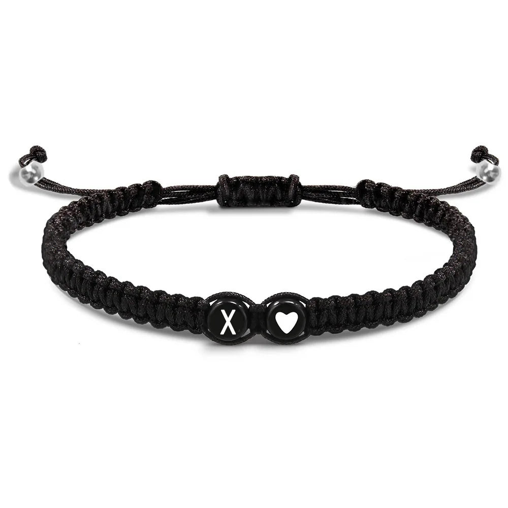 Pulseras de 26 letras iniciales en forma de corazón, hechas a mano, ajustables, de la A a la Z, trenzadas, para mujeres, hombres, amistad, joyería, regalos