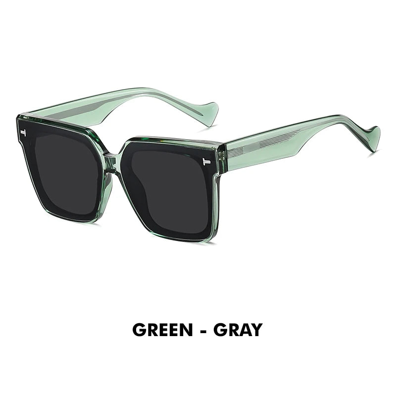 Lunettes de soleil carrées polarisées de qualité supérieure avec rivets en cristal épais pour femmes, lunettes de conduite élégantes surdimensionnées pour hommes, lunette de soleil femme